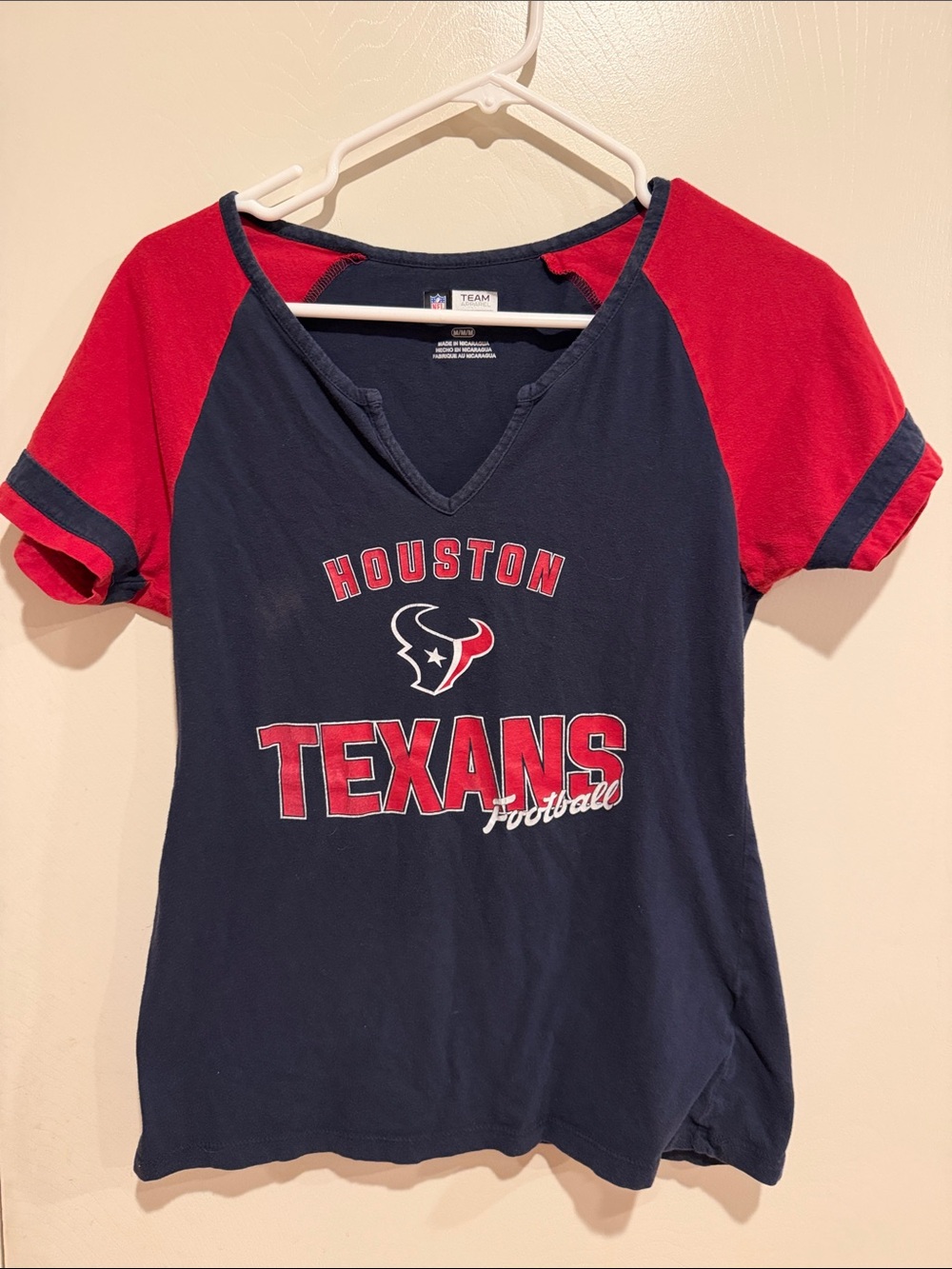 NFL Houston Texans Navy and Red Women's V-Neck Tee